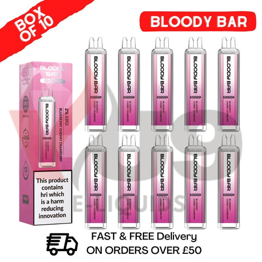 Bloody Bar 5000 Puffs Blueberry Cherry Cranberry Disposable Vape Box of 10 - VU9 Eliquid