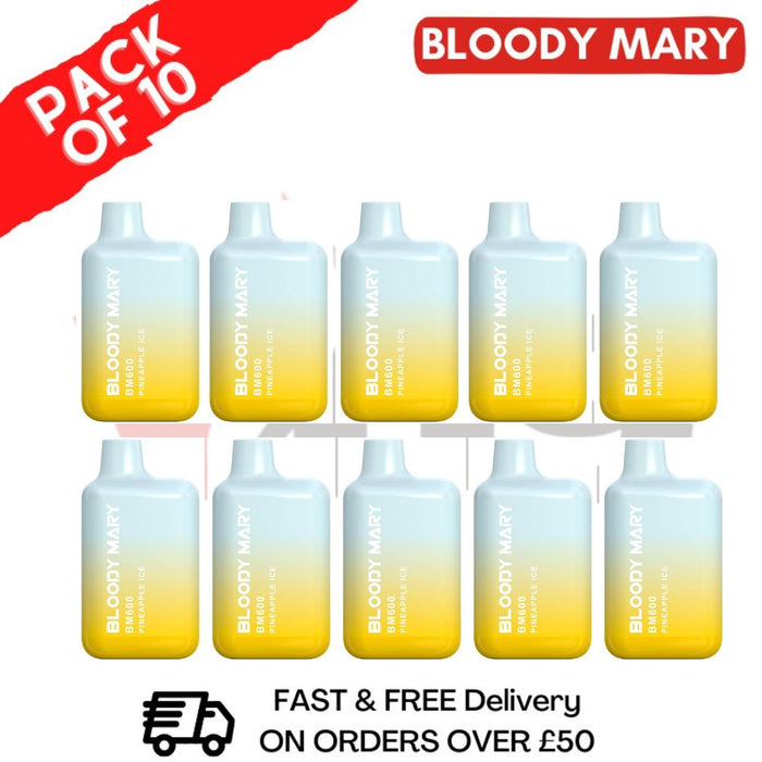 Bloody Mary 600Puff Pineapple Ice Flavour Disposable Vape Box of 10 Units