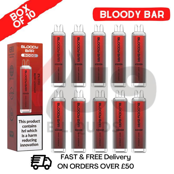 Bloody Bar 5000 Puffs Berry Lemonade Disposable Vape Box of 10 - VU9 Eliquid