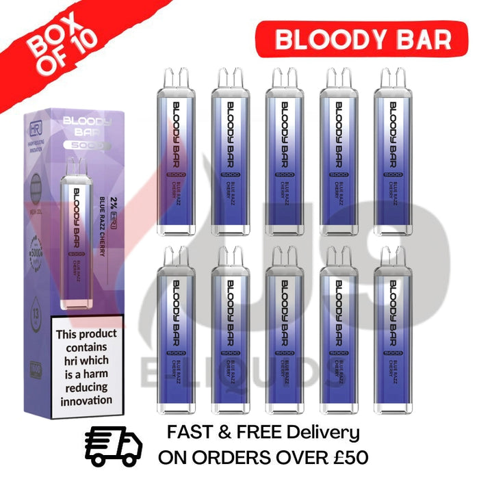 Bloody Bar 5000 Puffs Blue Razz Cherry Disposable Vape Box of 10 - VU9 Eliquid