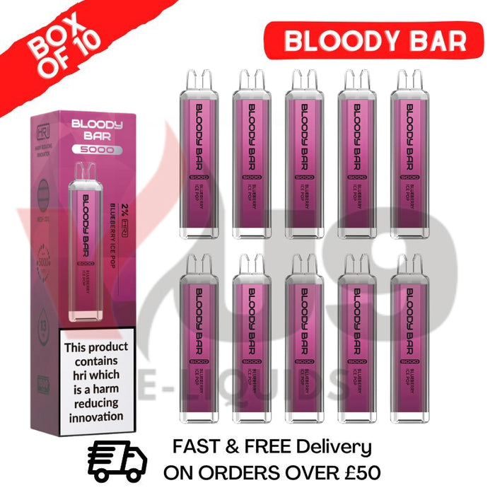 Bloody Bar 5000 Puffs Blueberry Ice Pop Disposable Vape Box of 10 -VU9 Eliquid