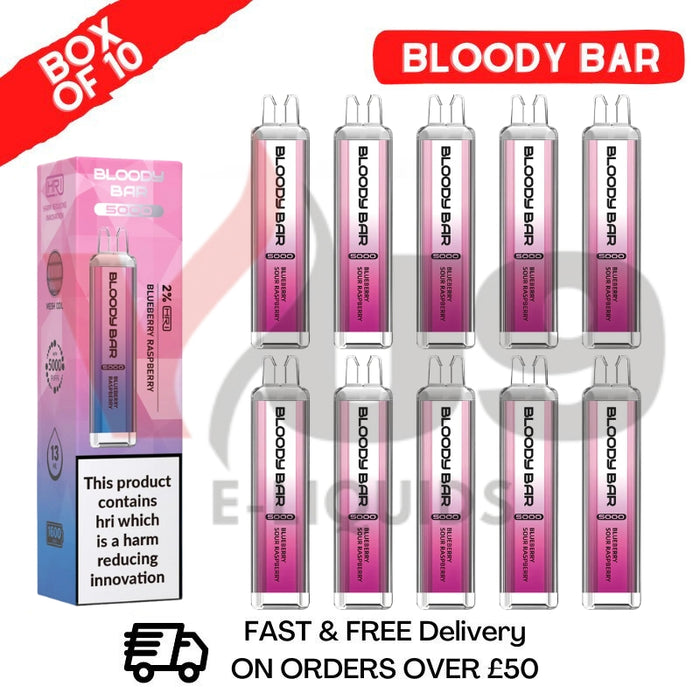 Bloody Bar 5000 Puffs Blueberry Sour Raspberry Disposable Vape Box Of 10 - VU9Eliquid