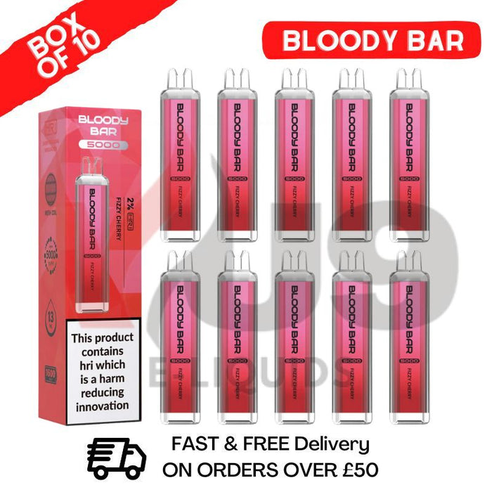 Bloody Bar 5000 Puffs Fizzy Cherry Disposable Vape Box of 10 - VU9 Eliquid