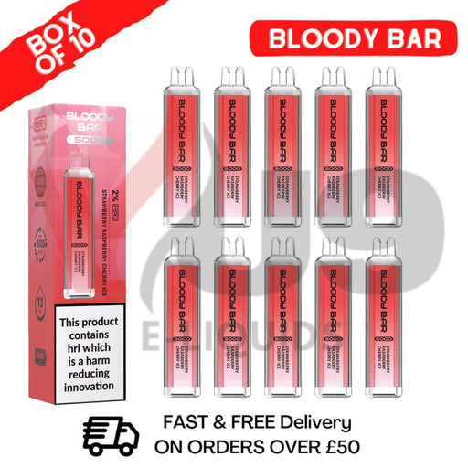 Bloody Bar 5000 Puffs Strawberry Raspberry Cherry Ice Disposable Vape Box of 10 - VU9 Eliquid