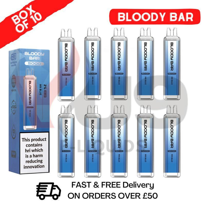 Bloody Bar 5000 Puffs Mr Blue Disposable Vape Box of 10 - VU9 Eliquid