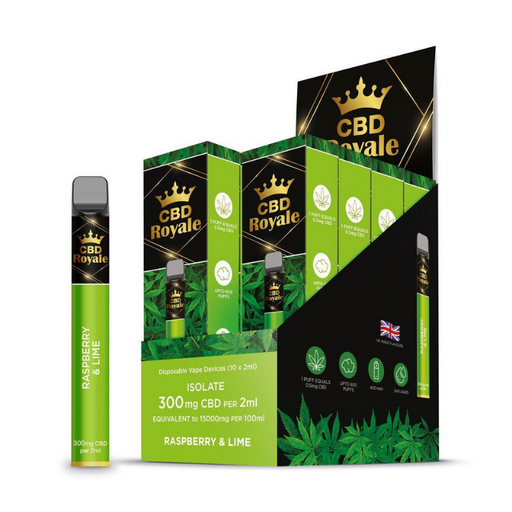 Raspberry & Lime is a unique combination of flavours bringing out the best in each other while seamlessly providing an amazing CBD experience - ROYALE DISPOSABLE BAR
