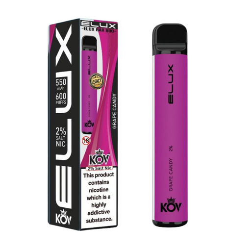 Elux Kov - Grape Candy disposable vape bar features a delicious fruit and candy fusion capturing deep and rich flavours